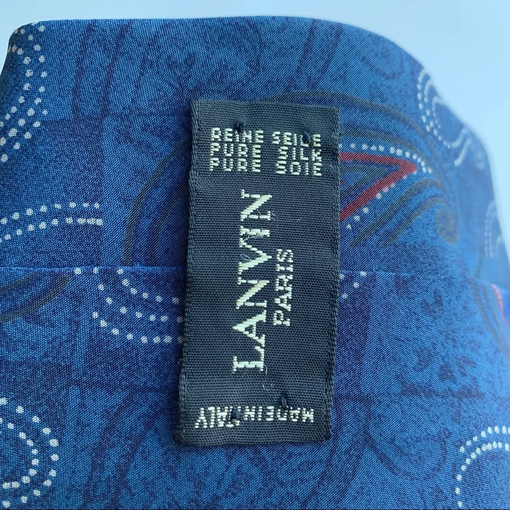 Lanvin Paris 100% Silk Neck Tie Blue Red White Paisley Print Made in Italy